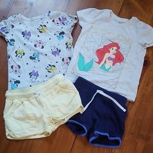 2 Disney shirts, 2 shorts